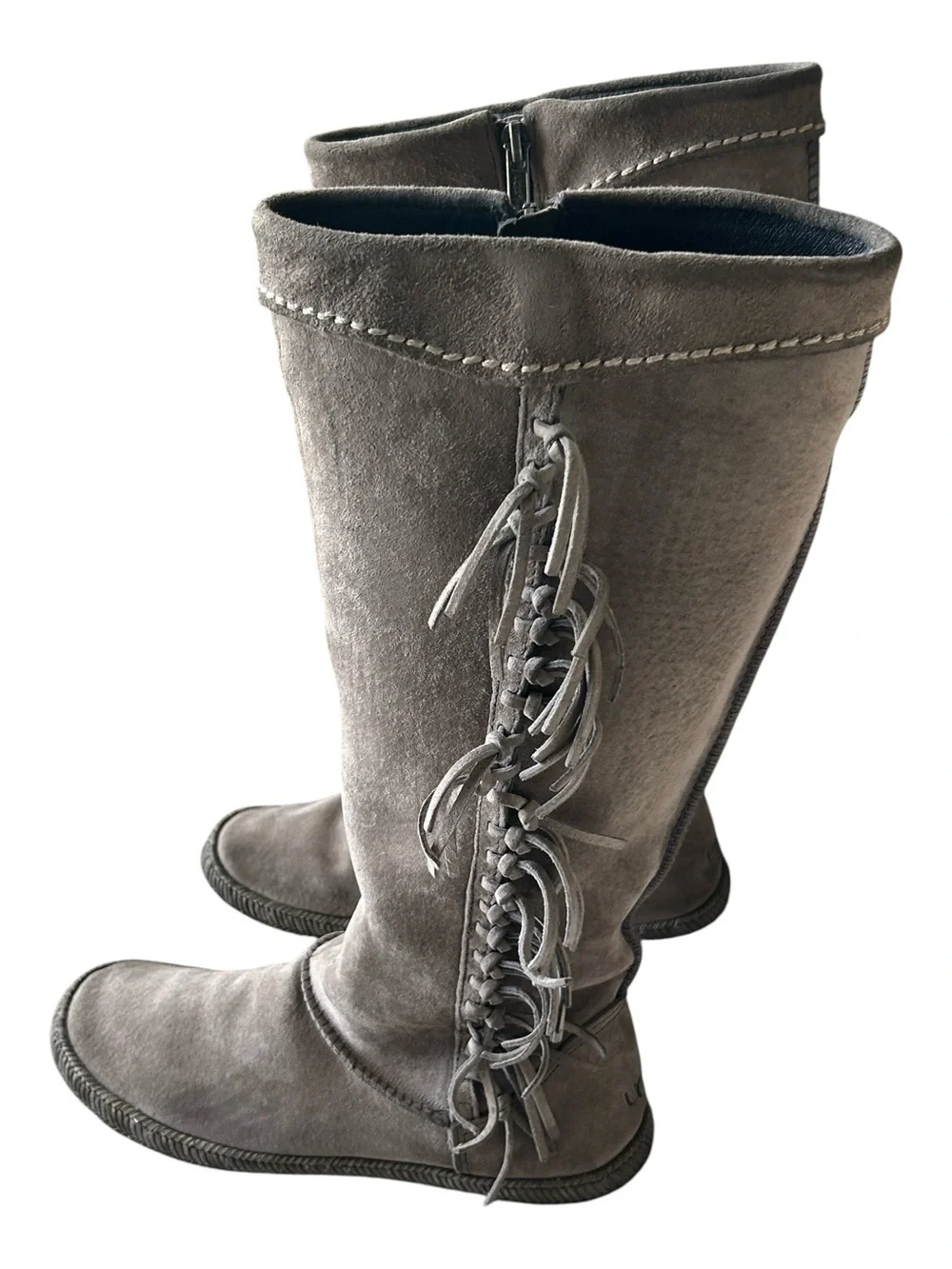 UGG Mammoth Genuine Shearling Water Resistant Knee Suede Fringe Knee-High Boot 8